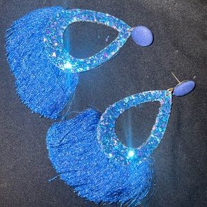 Blue fringe earrings